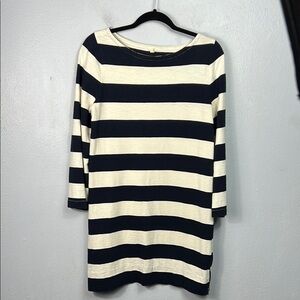 J. Crew Navy Blue Cream Rugby Stripe 3/4 Sleeve Side Hem Zipper Mini Dress Small